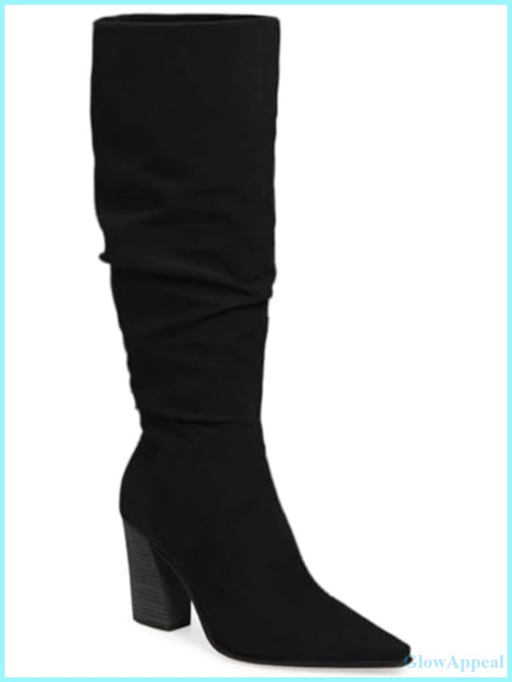 Faux Suede Knee High Boots Pointed Toe High Chunky Heel Side Zipper Party Dress